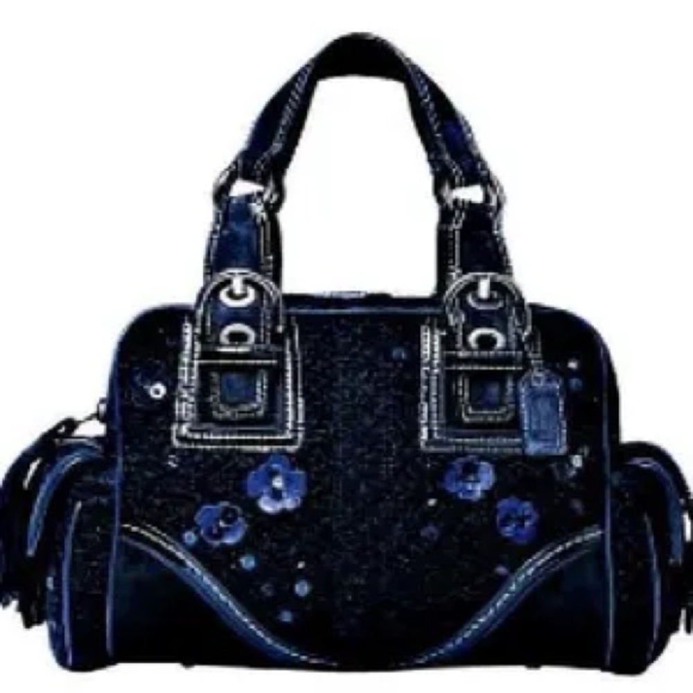 Coach Midnight Blue SoHo Tweed and Suede Leather Sequin East West Satchel